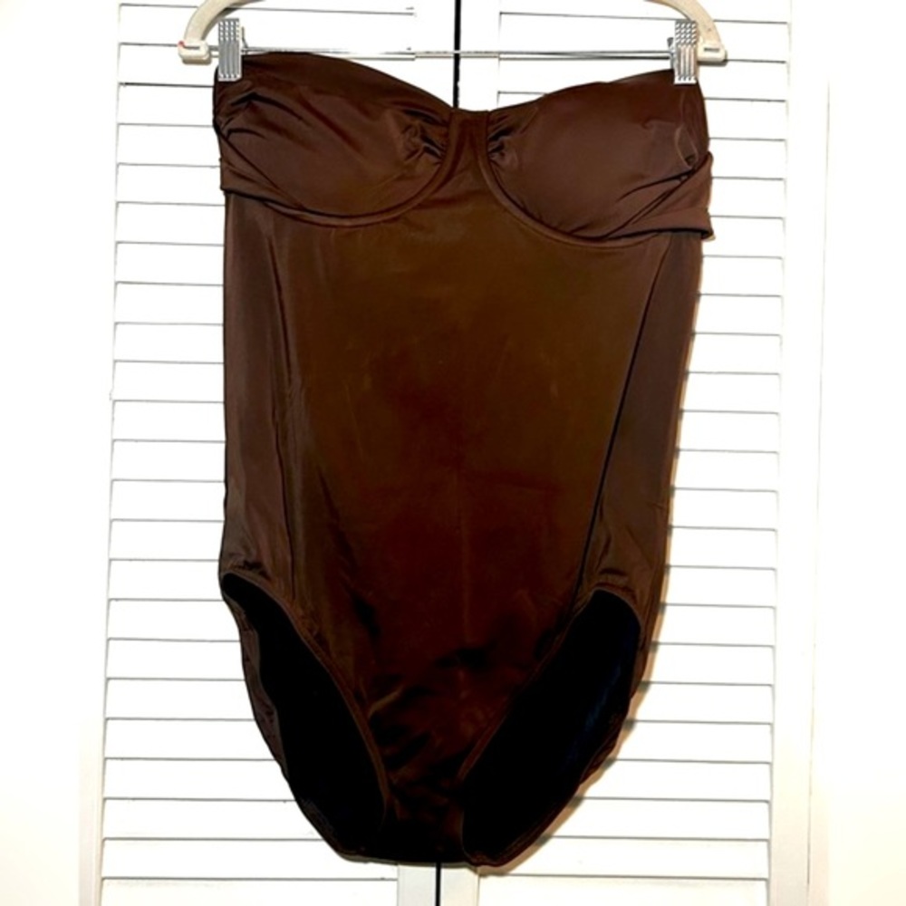 Lands’s End‎ chocolate brown one piece halter bathing suit size 16, NWOT